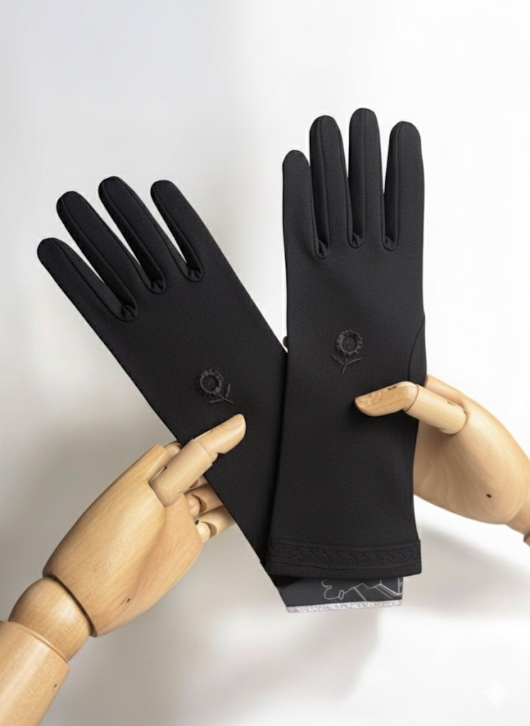 Gants tactiles fleuri MRAAJ - Noir
