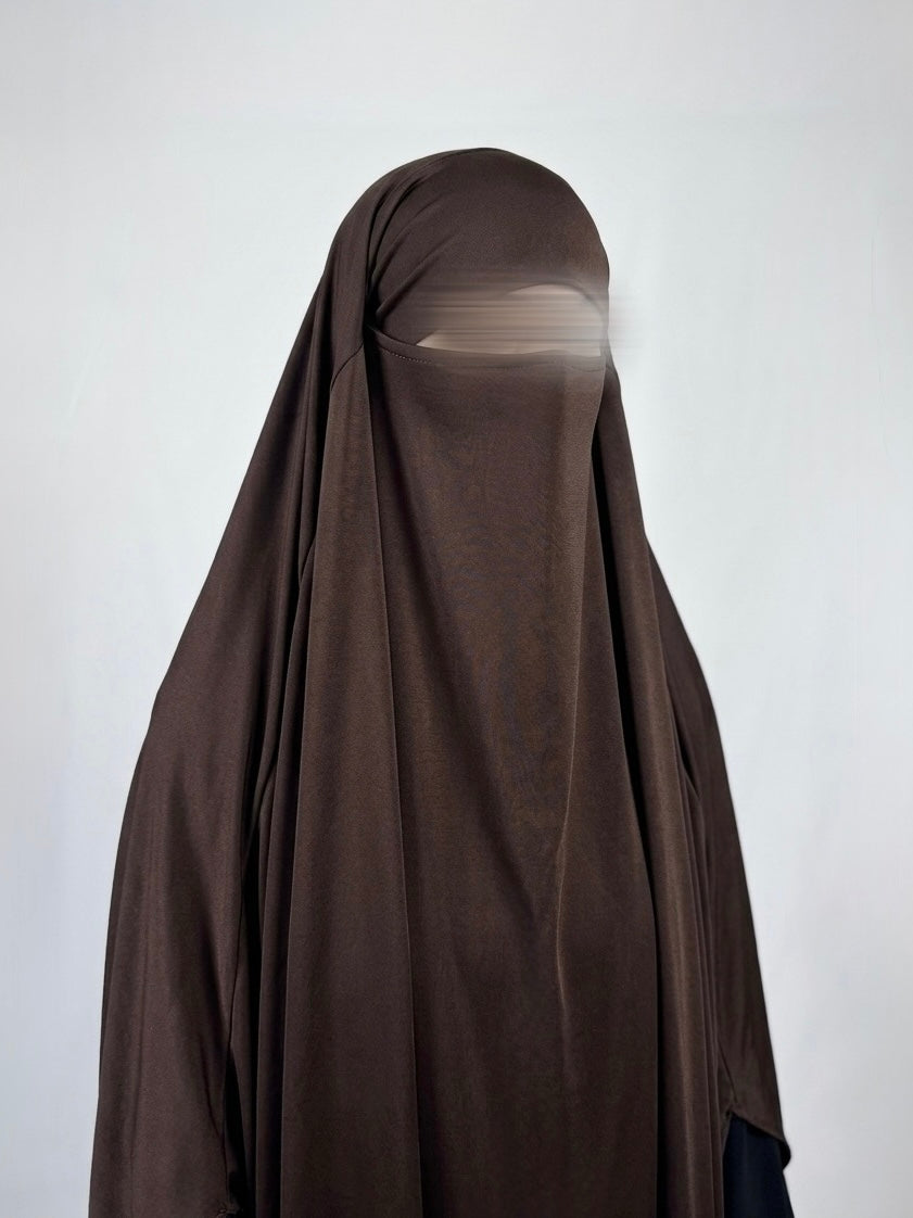 Khimar arrondi en jersey - Marron