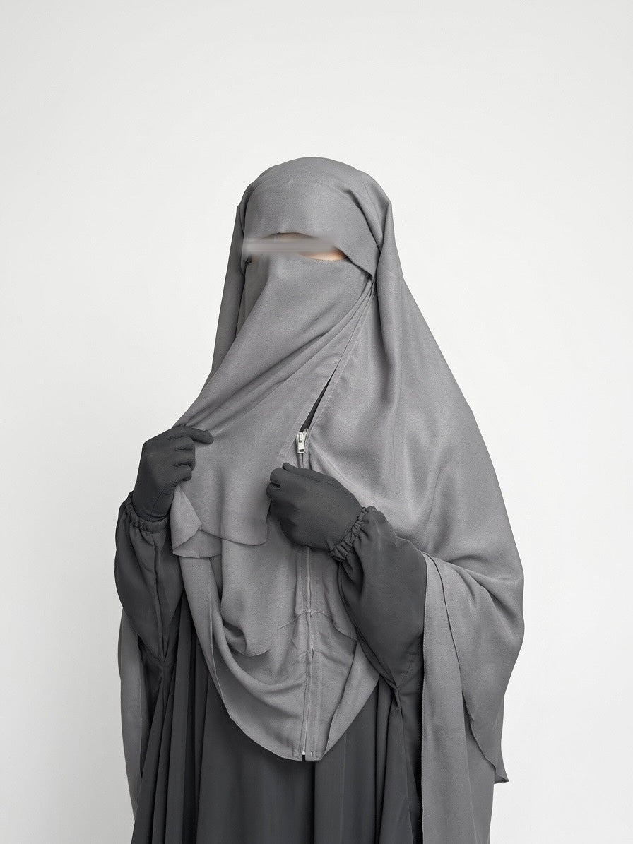 Niqab modulable en woolpeach et mousseline