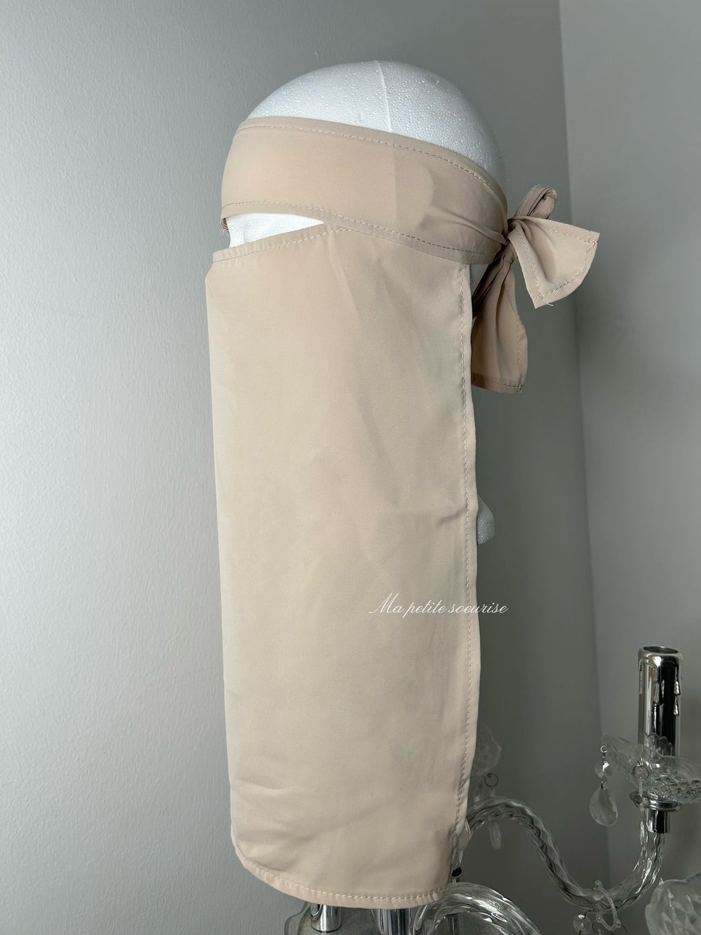 Beige Medina silk headband niqab