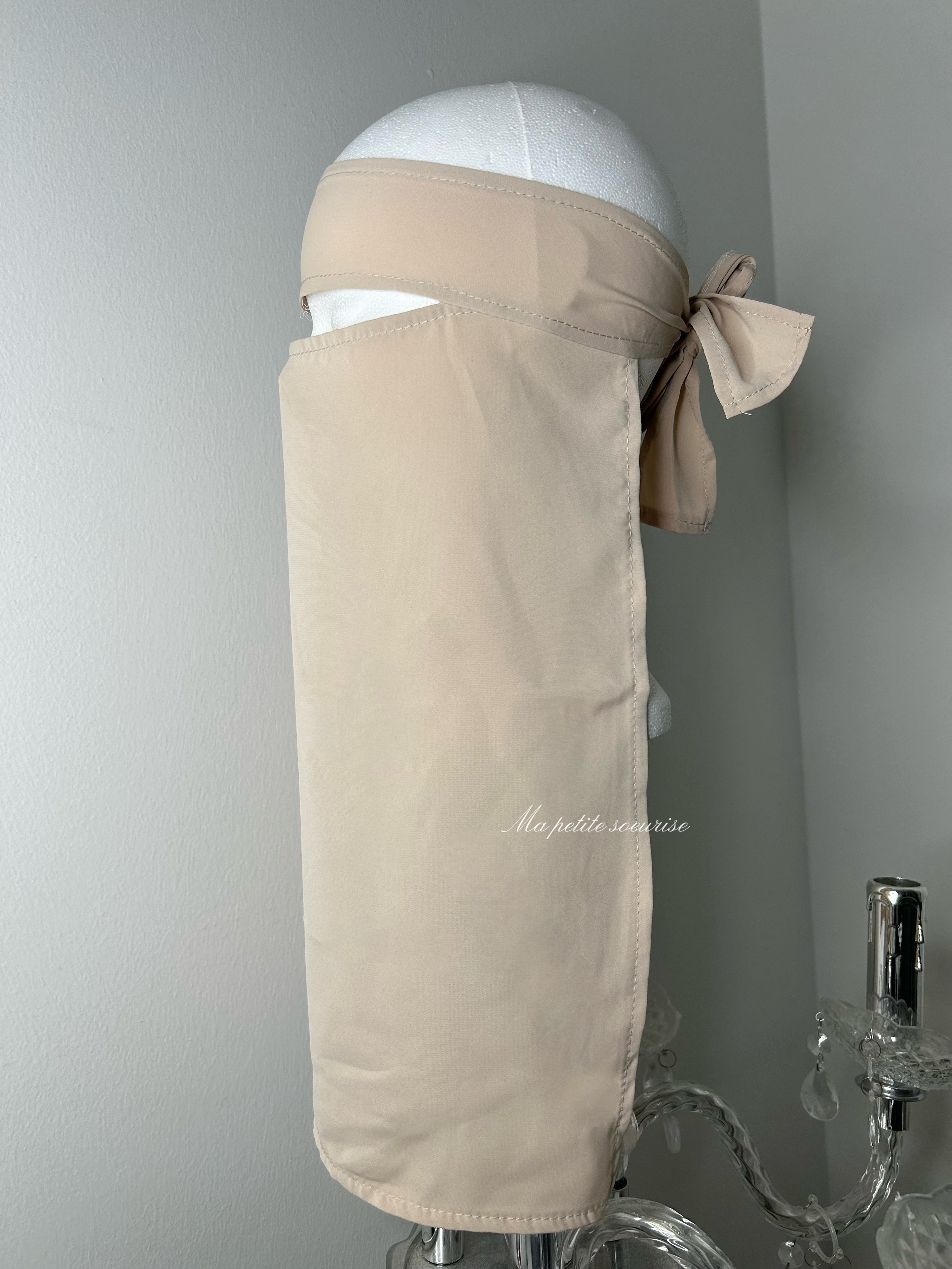 Beige Medina silk headband niqab